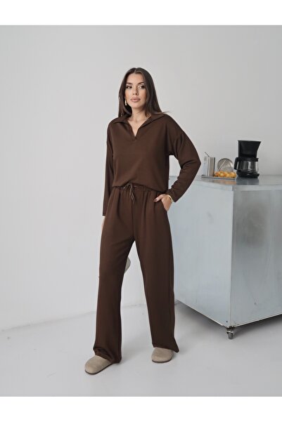 Paw Garage Women's Lora Modal Polo Neck Top and Bottom Set