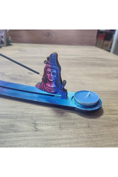 fırsatlar diyarı Ahşap Mumlu Tütsülük - Tütsü Kayığı - Shiva Figürü Desenli
