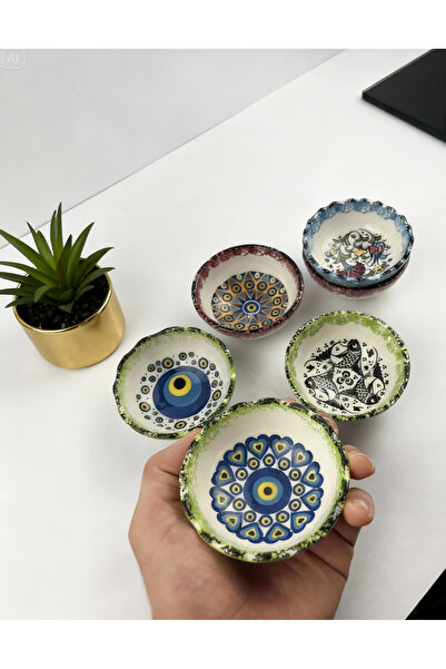 Home Çini Kütahya Serisi 6 Parça Çerezlik Sosluk Kahvaltılık Seramik Sunumluk...