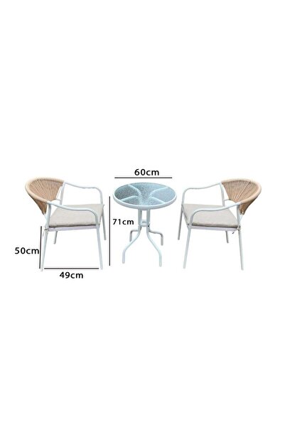 Family Ship Round Garden Table Set with Glass Surface and 2 Seating Chairs - Brown and Beige