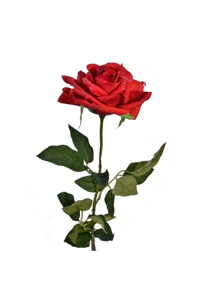 OEM Floare Artificiala Trandafir Rosu cu Picaturi de Roua 75 centimetri