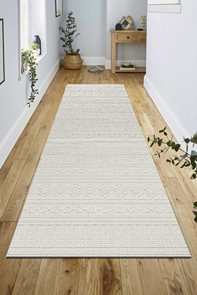 Badelya Home Krem İskandinav Modern Tasarım Sisal Bukle Özel Ölçü Salon Oturma Odası Koridor Mutfak Halısı Yolluk