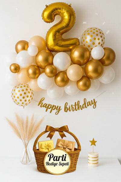 parti hediye sepeti Gold White 2Nd Birthday Balloon Set |   Happy Birthday Te...