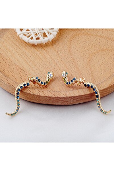 GlaMLo Accessories Cercei aurii model sarpe cu cristale verzi