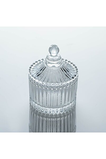 OEM Transparent Glass Candy Box with Lid with Embossed Stripe Pattern 100ml