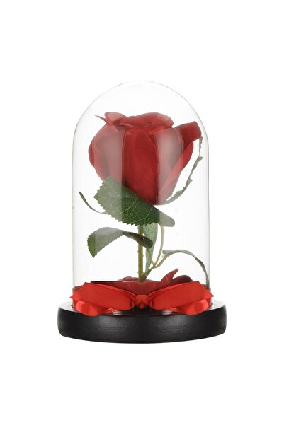 OEM Decorative Dome with Red Artificial Rose Ø10.5x17cm