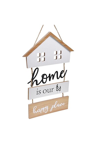 OEM Hanging Decoration Wooden House Metal "Home is Our Happy Place" 19.5x29cm