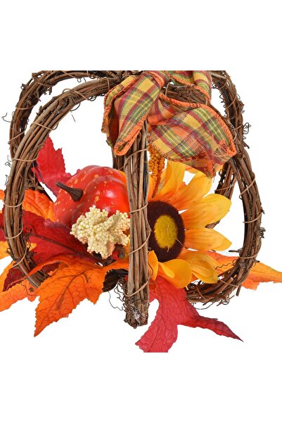 OEM Fall Decoration Pumpkin with Sunflower Leaves & Checkered Bow