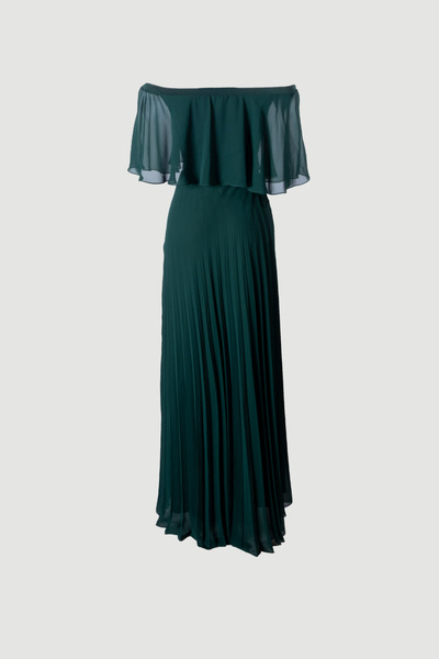 Romina Daila Omuz Dekolteli Volanlı Uzun Abiye Şifon Davet ve Düğün Elbisesi