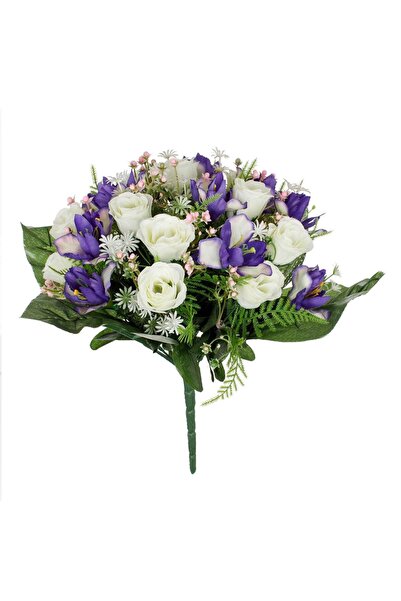 OEM Buchet Flori Artificiale cu Trandafiri Albi & Orhidee Mov 34cm