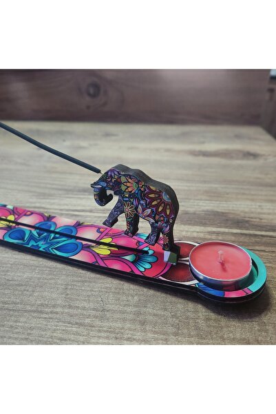 fırsatlar diyarı Ahşap Mumlu Tütsülük - Tütsü Kayığı - Mandala Şans Fili Desenli