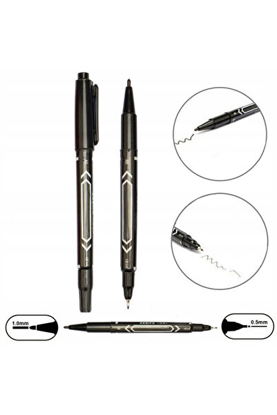 zola Double permanent marker, tip 0.5 mm thin and 1 mm thick, waterproof, length 14 cm, black