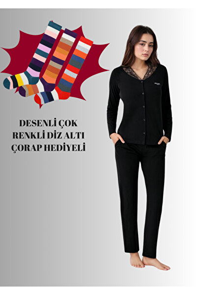 Pierre Cardin طقم بيجامة نسائية من القطن المودال مع جوارب هدية QP9K1R1K6R