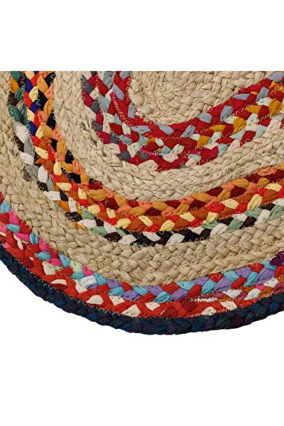 OEM Beige Jute Oval Rug with Colorful Details 90x50cm