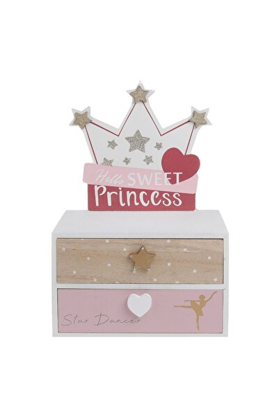 OEM Decorative Wooden Box with 2 Drawers Decorated with Crown & Gold Glitter 18x10x28cm