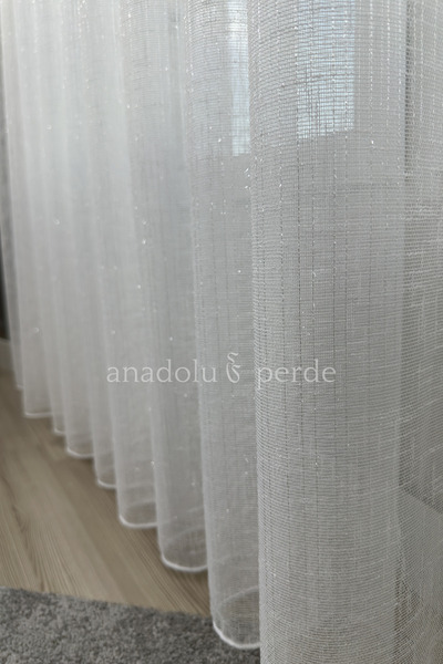 istper Natürel Simli Keten Tül Perde | Ağır Gramaj | 1/3 Sık Pileli | Dökümlü ve Şık Tasarım
