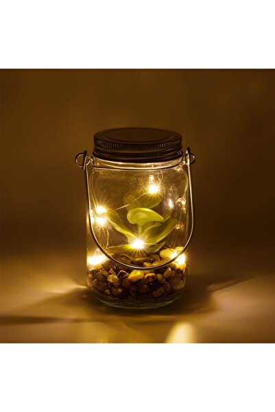 OEM Decorative Glass Jar Lantern with 6 LEDs and Stones Ø8x13.5cm