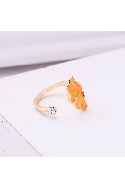 GlaMLo Accessories Inel reglabil cu frunză portocalie și cristal strălucitor