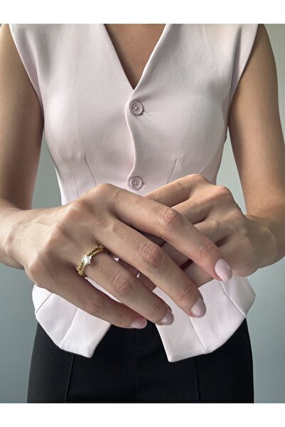 Ressia Double Row Minimal Zircon Stone Star Design Women's Steel Ring