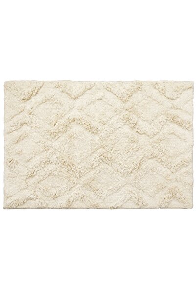 OEM Μπεζ Βαμβακερό Διακοσμητικό Χαλί με Σχέδιο και Κρόσσια 126x90εκ.