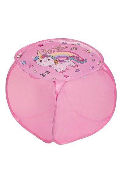 OEM Pink Foldable Textile Basket with Unicorn Lid for Toy Storage 45x45x45cm