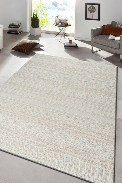 Badelya Home Krem Bej İskandinav Modern Tasarım Sisal Bukle Özel Ölçü Salon Oturma Odası Koridor Halısı Yolluk