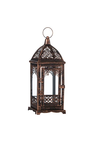 OEM Decorative Hanging Lantern Metallic Brushed Bronze Lace 12x12x31cm
