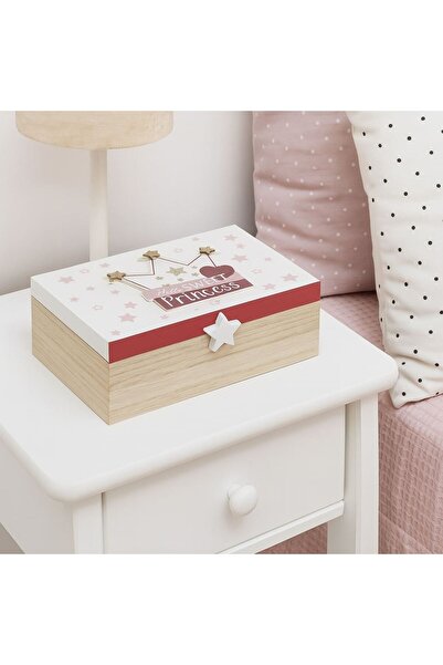 OEM Wooden Storage Box Decorated with Crown & Gold Glitter 22x15x8cm