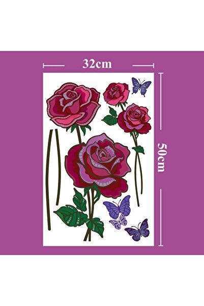 OEM 3D Red Purple Roses Wall Stickers 32x50cm - 6pcs