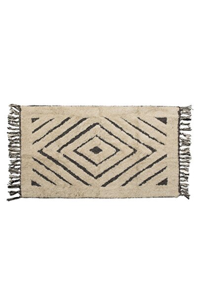 OEM Covoras Decorativ de Iarna din Bumbac Bej cu Model Diamant & Franjuri 90x...