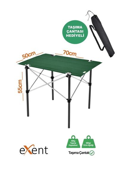 Exent 50x70 cm Kamp Masası Katlanabilir Masa, Piknik Masası, Siyah Taşıma Çan...