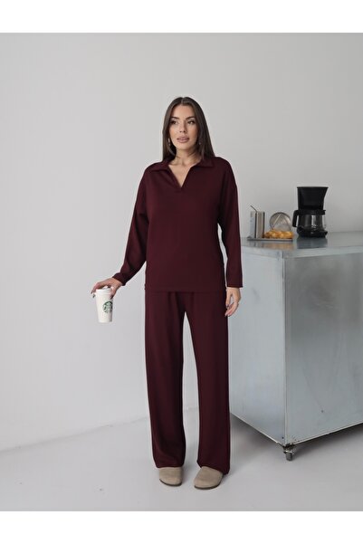 Paw Garage Women's Lora Modal Polo Neck Top and Bottom Set