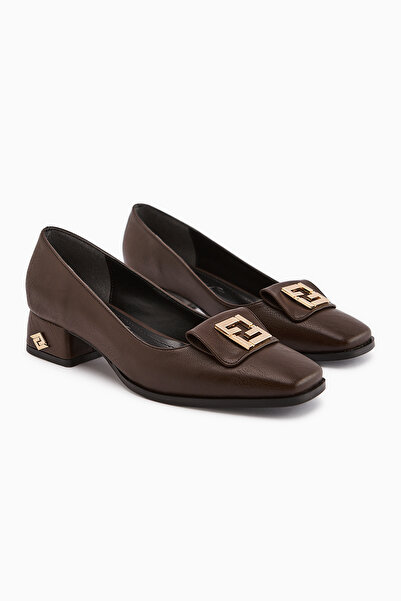 Limoya Emmy Brown Buckle Short Heeled Women's Shoes