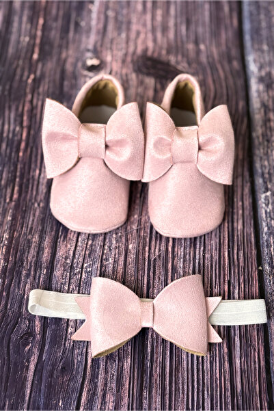 Meduza Baby Fiyonklu Süet İlk Adım Bebek Ayakkabısı Yumuşak Tabanlı Patik Kız...