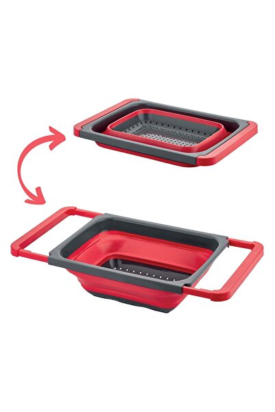 OEM Foldable Plastic Colander Red Gray 39x26x11.5cm - 5.5L