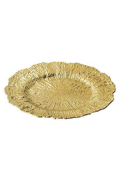 OEM Round Decorative Plate in Gold Plastic with Pattern & Lace Edge Ø40cm