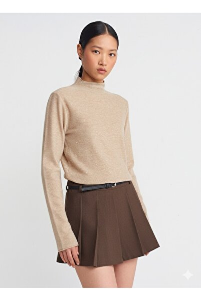 Dilvin 10685 Stand Collar Sequin Slim Knit Sweater-Abej