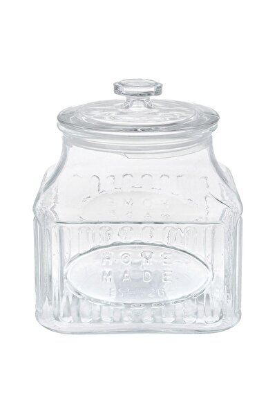 OEM Square Transparent Glass Candy Jar with Pattern and Lid "HOME MADE" 2.4lt