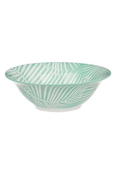 OEM Green Porcelain Bowl with White Tropical Leaves Pattern 1.650L