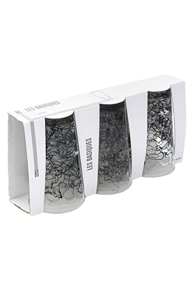 OEM Set of 3 Black Lined Glass Glasses 450ml