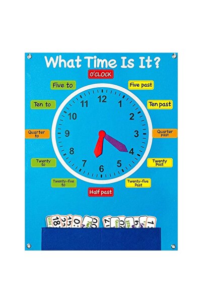 OEM Tablă de activități pentru copii, din fetru, 73,6 x 57 cm, 34 de piese tematice, învață ceasul în engleză