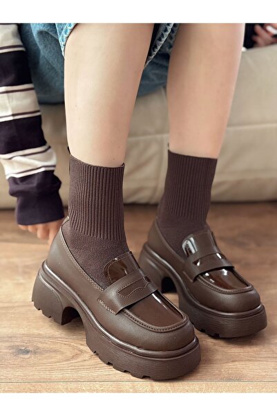 I Love Shoes Celora Kadın Kalın Taban Bot Acıkahve Triko