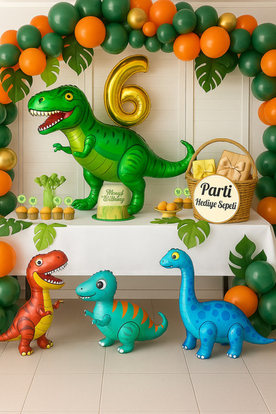 parti hediye sepeti مجموعة بالونات عيد ميلاد بعمر 6 سنوات بتصميم الديناصورات ...
