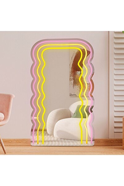 OEM White Rectangular Mirror with Neon LED & Wavy Pattern