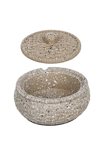 OEM Cement Ashtray Rotunda Sand with Lid Ø11x5cm
