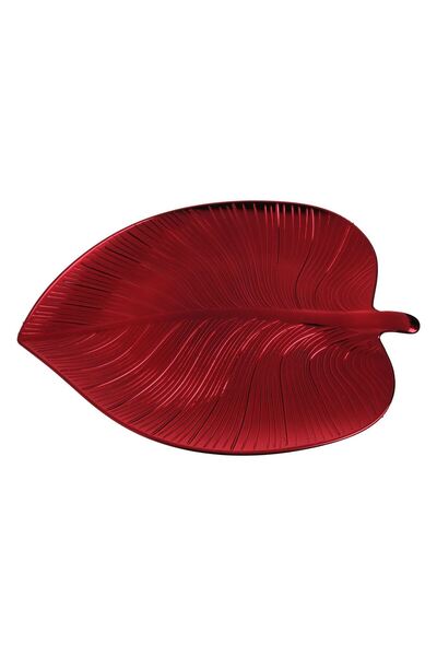OEM Red Plastic Decorative Plate in Leaf Shape 32x23x2cm