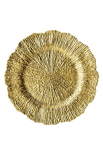 OEM Round Decorative Plate in Gold Plastic with Pattern & Lace Edge Ø40cm