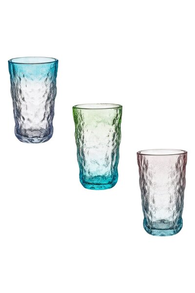 OEM Set of 3 Glass Glasses of Different Colors with Embossed Surface 400ml