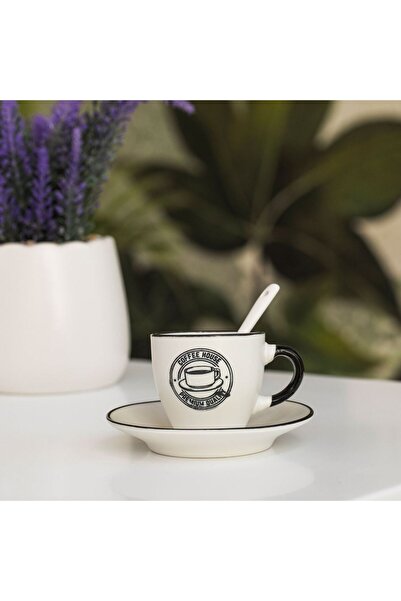 OEM Set of Brown and White Ceramic Cups with Various Patterns, Saucers & Spoons 90 ml - 4 Sets