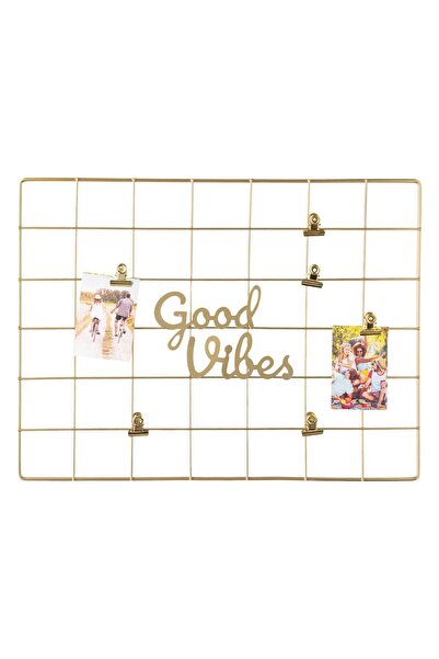 OEM Good Vibes Gold Metal Mesh Photo Frame with 3 Clips 40x30cm